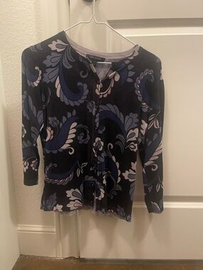 Ann Taylor Black Paisley Button-Front Top with Blue & Light Pink Accents